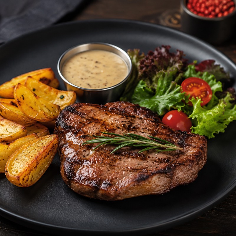 Steak de porc cu cartofi ca acasă