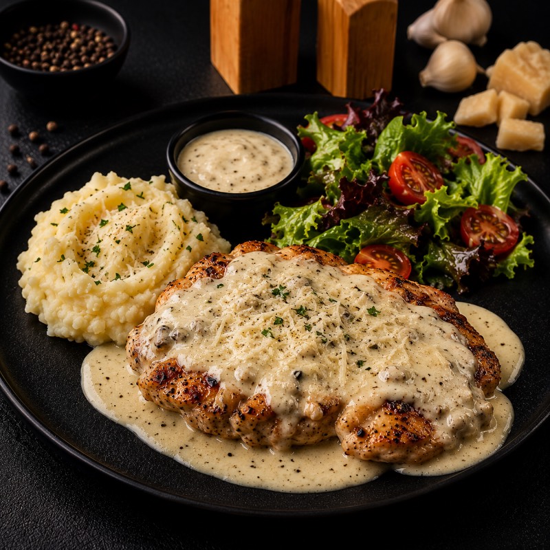 Pui sub sos de parmezan cu usturoi