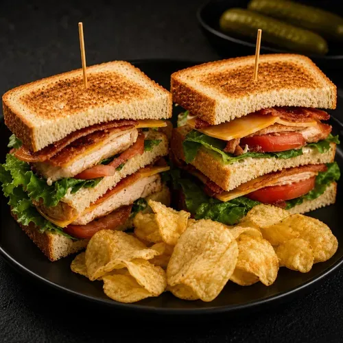 Club sandwich cu pui şi bacon