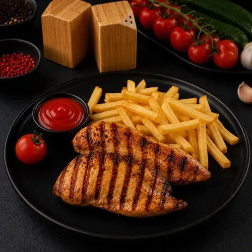 Steak de pui cu cartofi pai